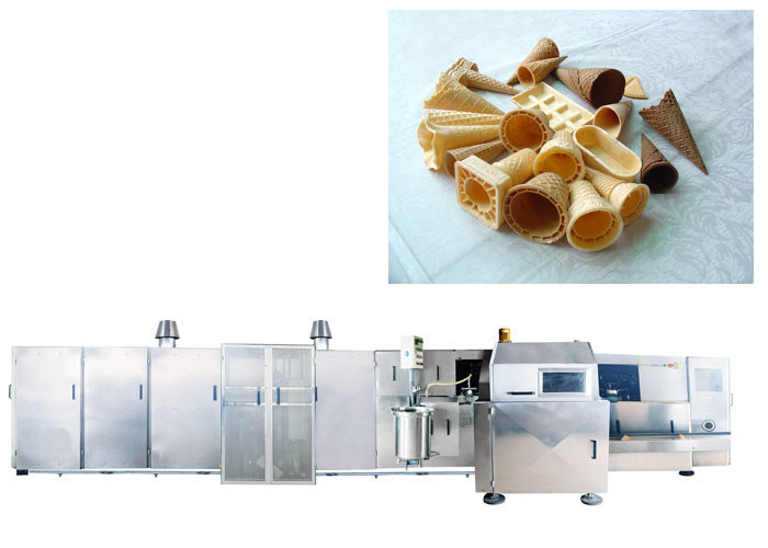 خط إنتاج مخروط السكر التلقائي الفولاذ المقاوم للصدأ ، الآيس كريم المخروط آلة الخبز 4000 القياسية المخاريط / ساعة